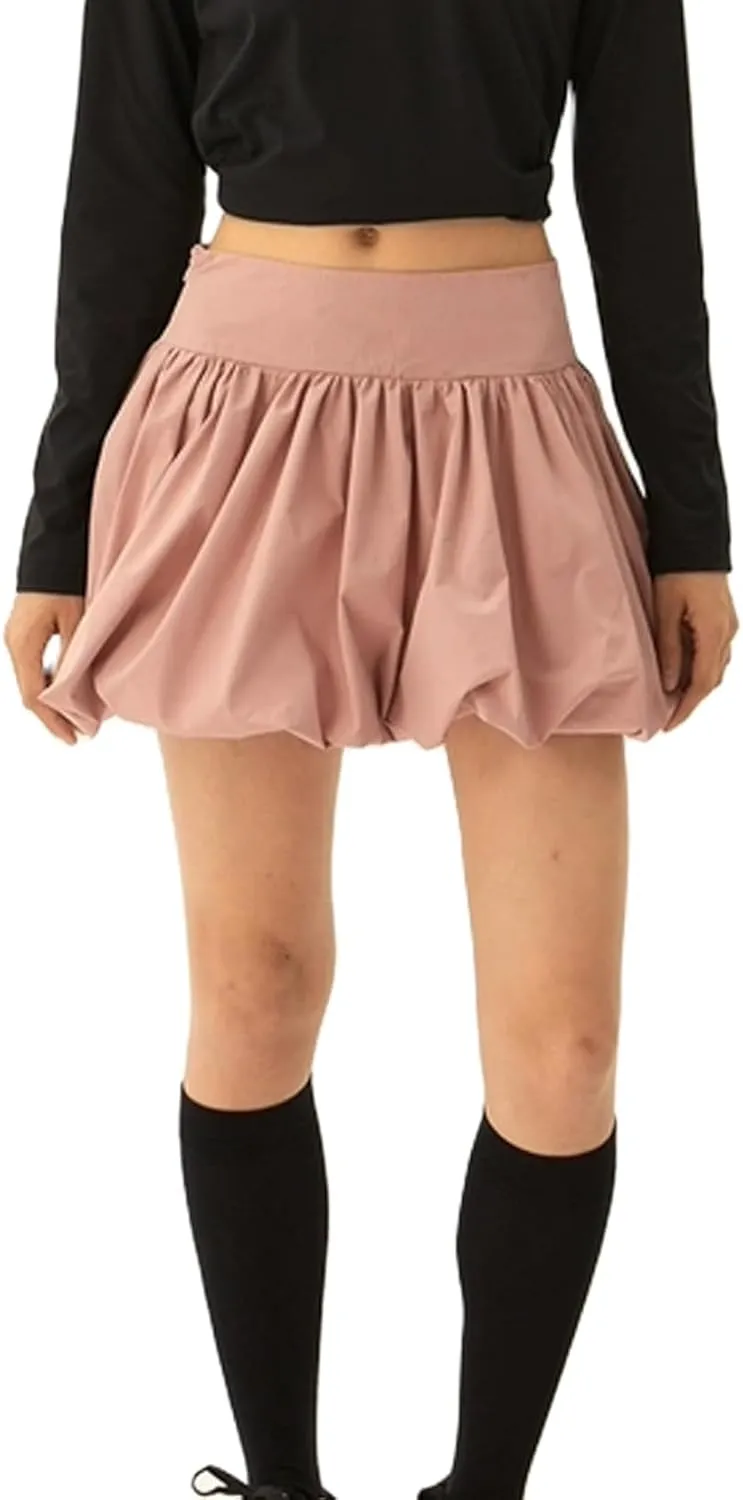 Women Bubble Mini Skirt Y2k Pleated Short Skirt High Waist Fluffy Flared Skirt Ruffled Hem Tutu Skirt