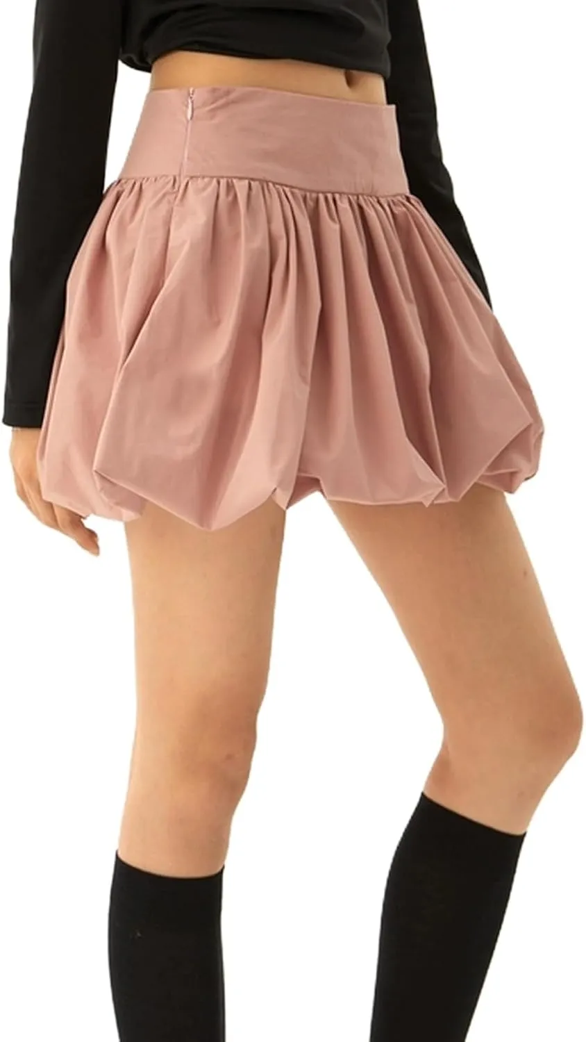Women Bubble Mini Skirt Y2k Pleated Short Skirt High Waist Fluffy Flared Skirt Ruffled Hem Tutu Skirt