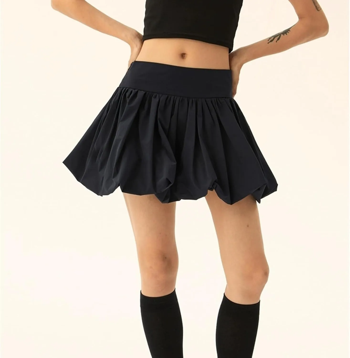 Women Bubble Mini Skirt Y2k Pleated Short Skirt High Waist Fluffy Flared Skirt Ruffled Hem Tutu Skirt