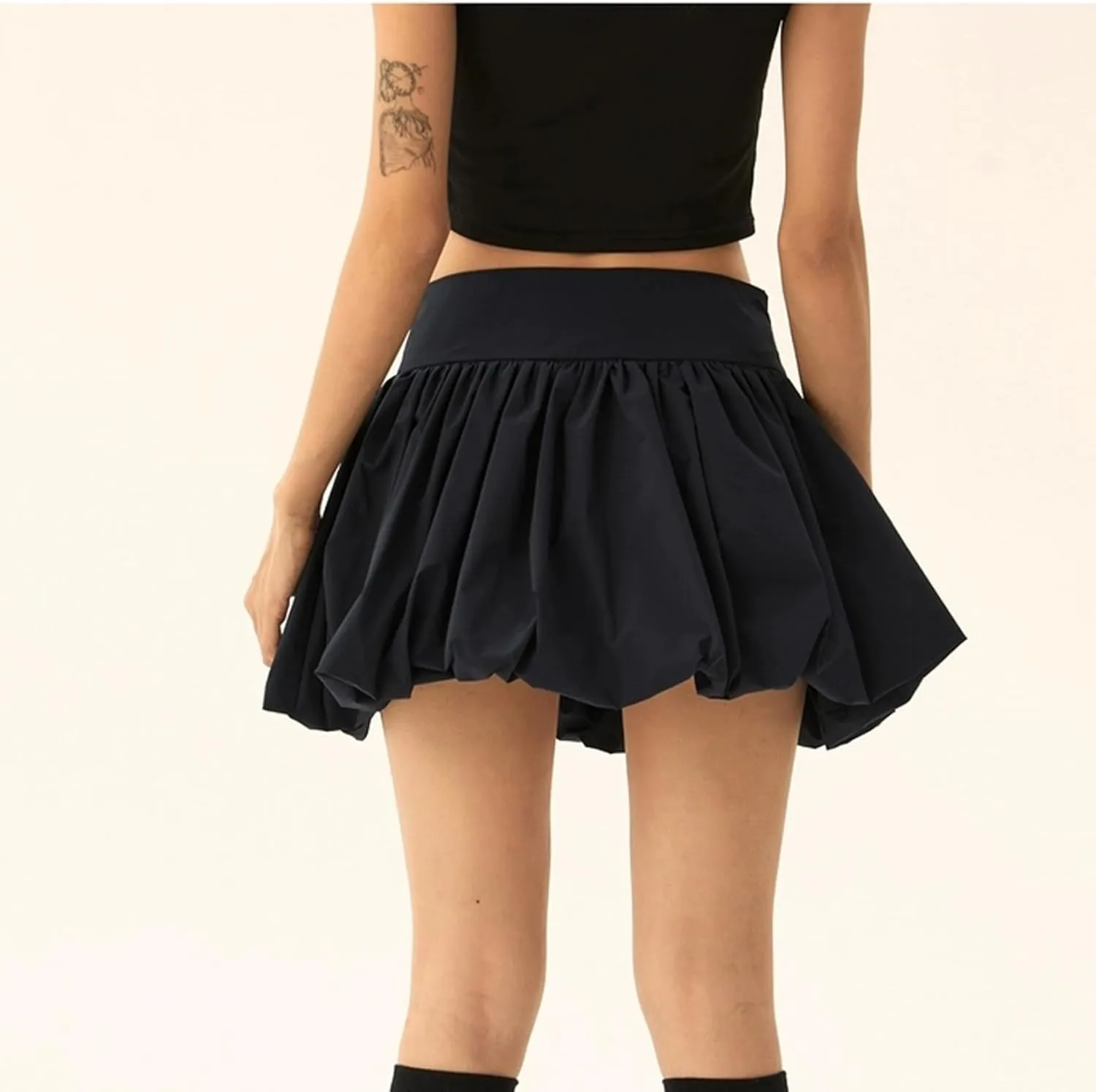 Women Bubble Mini Skirt Y2k Pleated Short Skirt High Waist Fluffy Flared Skirt Ruffled Hem Tutu Skirt
