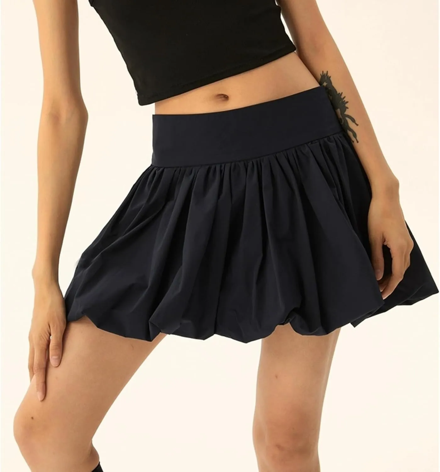 Women Bubble Mini Skirt Y2k Pleated Short Skirt High Waist Fluffy Flared Skirt Ruffled Hem Tutu Skirt