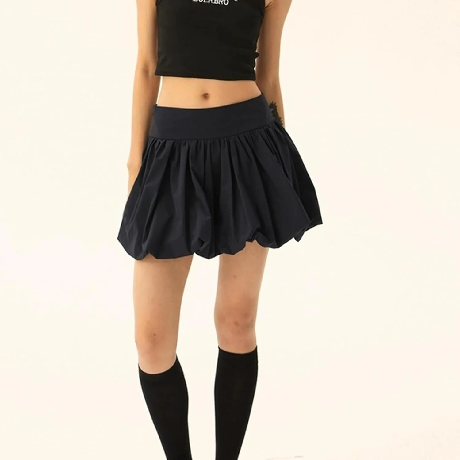 Women Bubble Mini Skirt Y2k Pleated Short Skirt High Waist Fluffy Flared Skirt Ruffled Hem Tutu Skirt