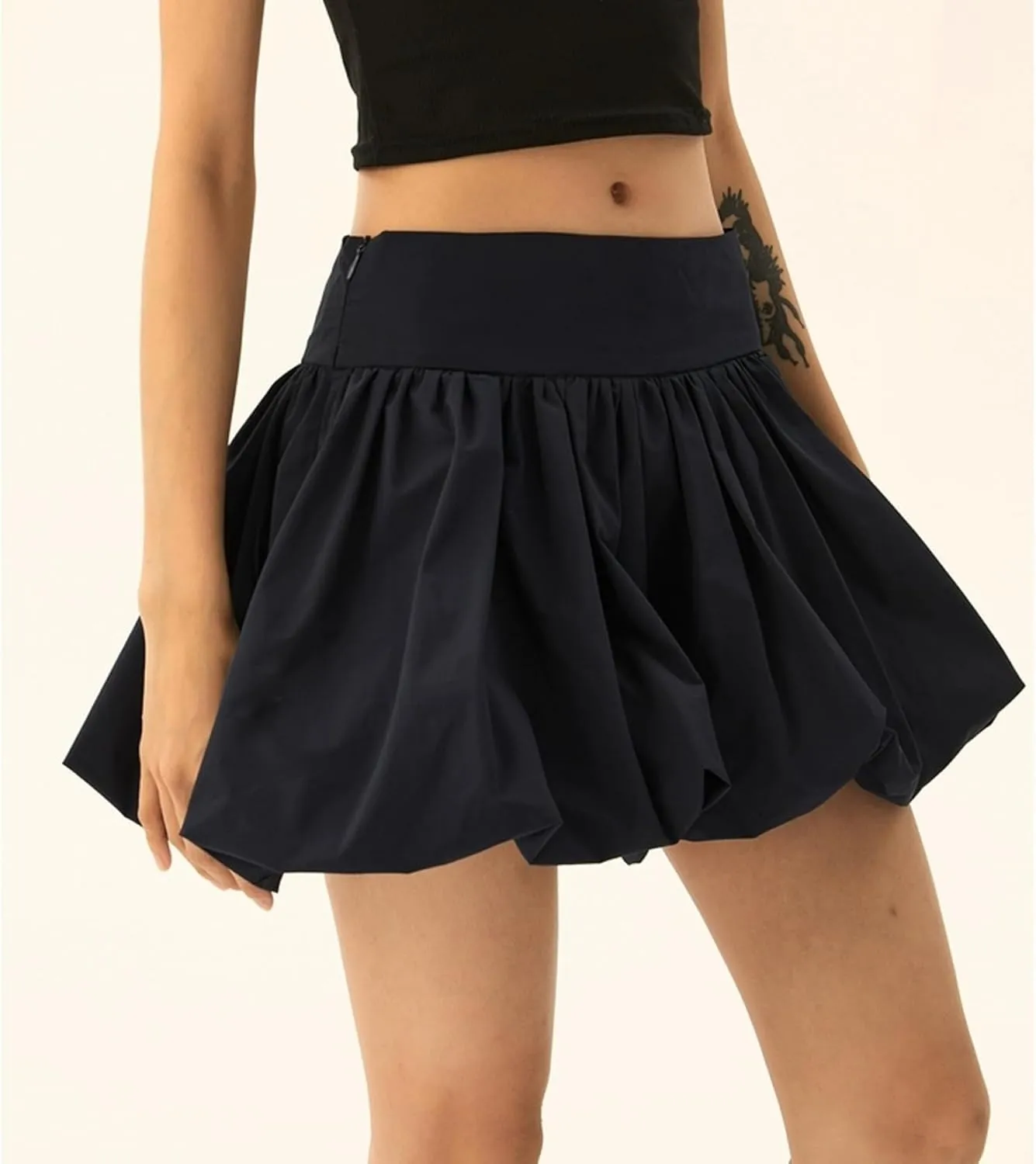Women Bubble Mini Skirt Y2k Pleated Short Skirt High Waist Fluffy Flared Skirt Ruffled Hem Tutu Skirt