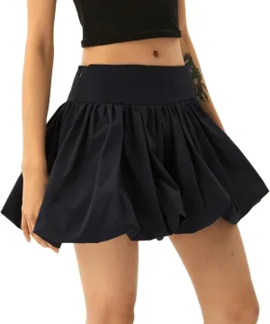 Women Bubble Mini Skirt Y2k Pleated Short Skirt High Waist Fluffy Flared Skirt Ruffled Hem Tutu Skirt