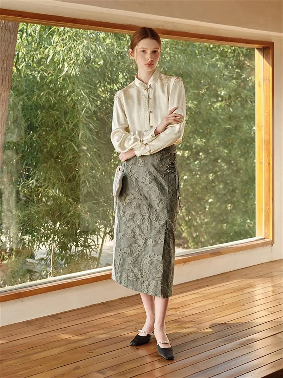 Women Chinese Style Light National Style A-Line Skirt Sense Elegant Skirt