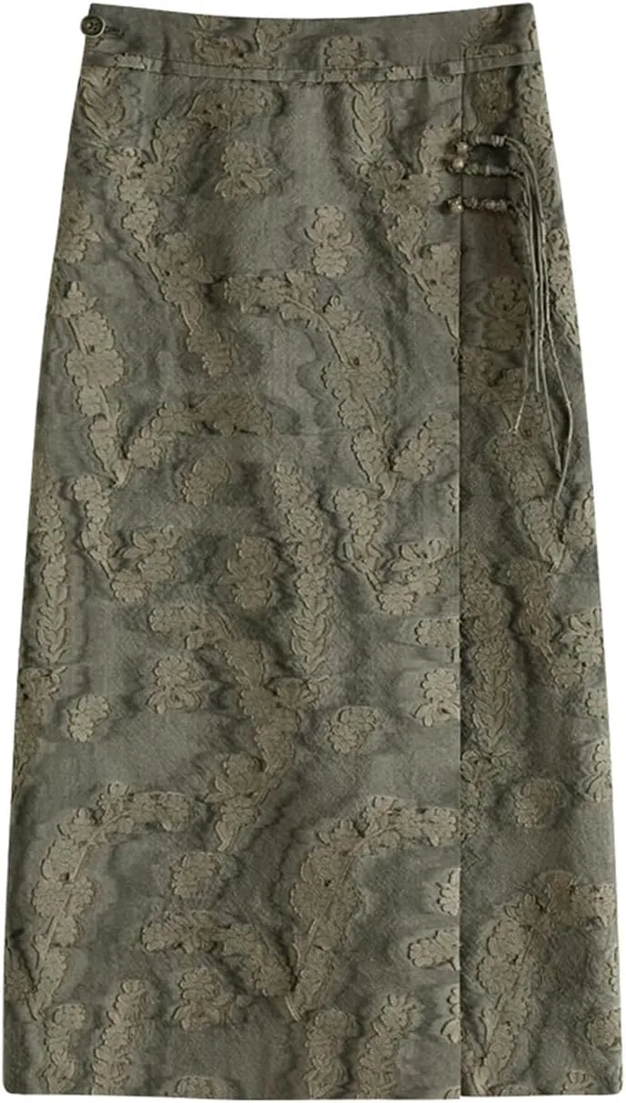 Women Chinese Style Light National Style A-Line Skirt Sense Elegant Skirt