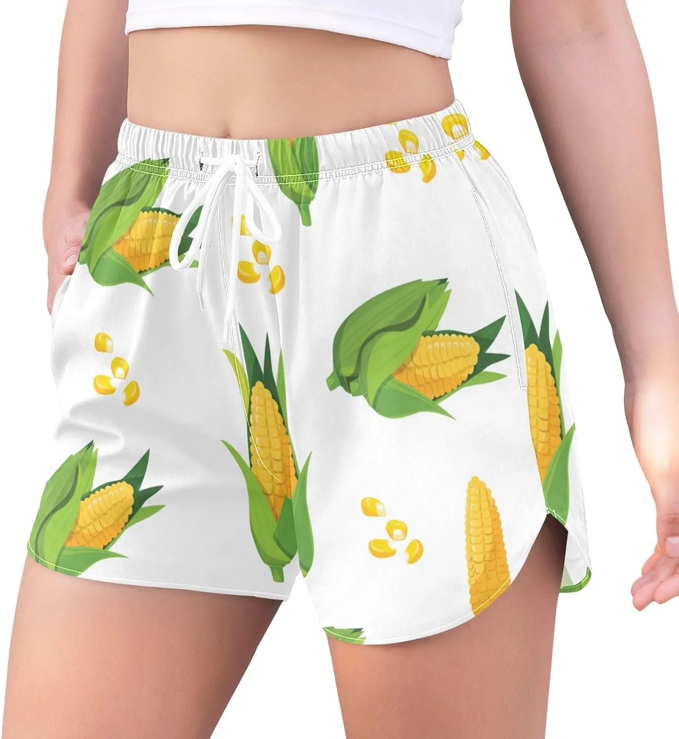 Women Corn Pattern Running Hiking Shorts Athletic Active Shorts with Liner Quick Dry Sports Shorts
