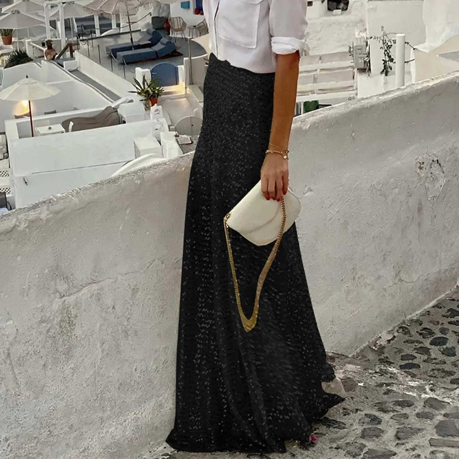 Women High Waisted Skirts Gold Sequin Glitter Skirt Elegant Slim Fit Summer Long Length Skirt Sexy Flowy Maxi