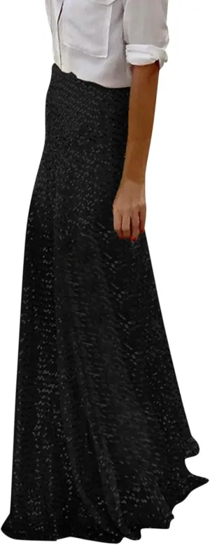 Women High Waisted Skirts Gold Sequin Glitter Skirt Elegant Slim Fit Summer Long Length Skirt Sexy Flowy Maxi