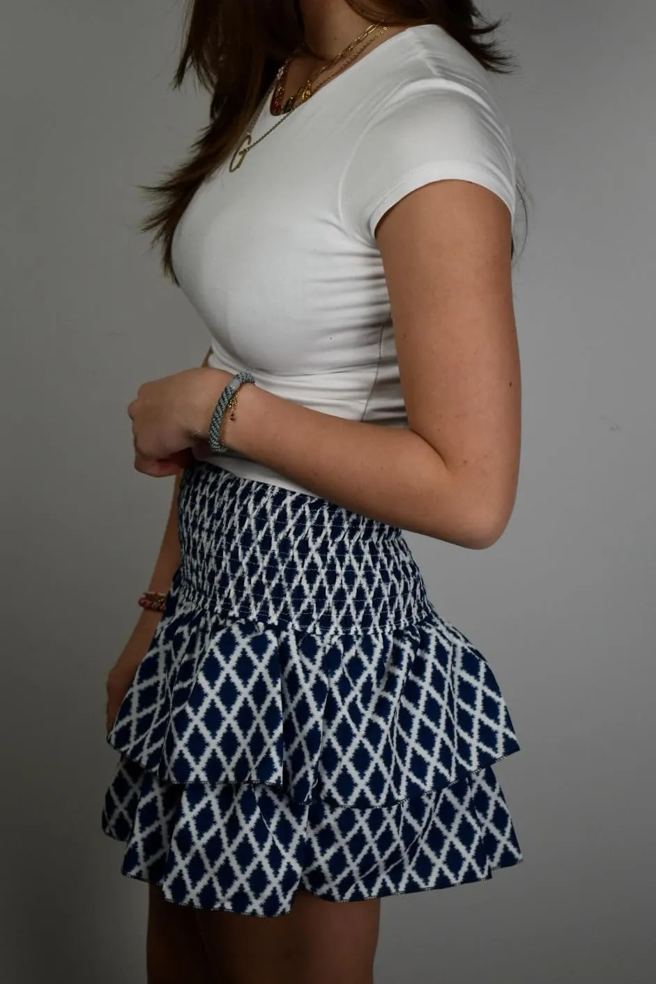 Women Layered Mini Skirt Elastic Waist Smocked Pleated Ruffle Short Skirt Summer Boho Floral Flowy Beach Skirt