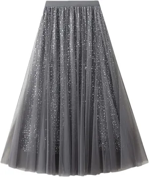 Women Mesh High Waist Tulle Ruffle A-LINE Skirt