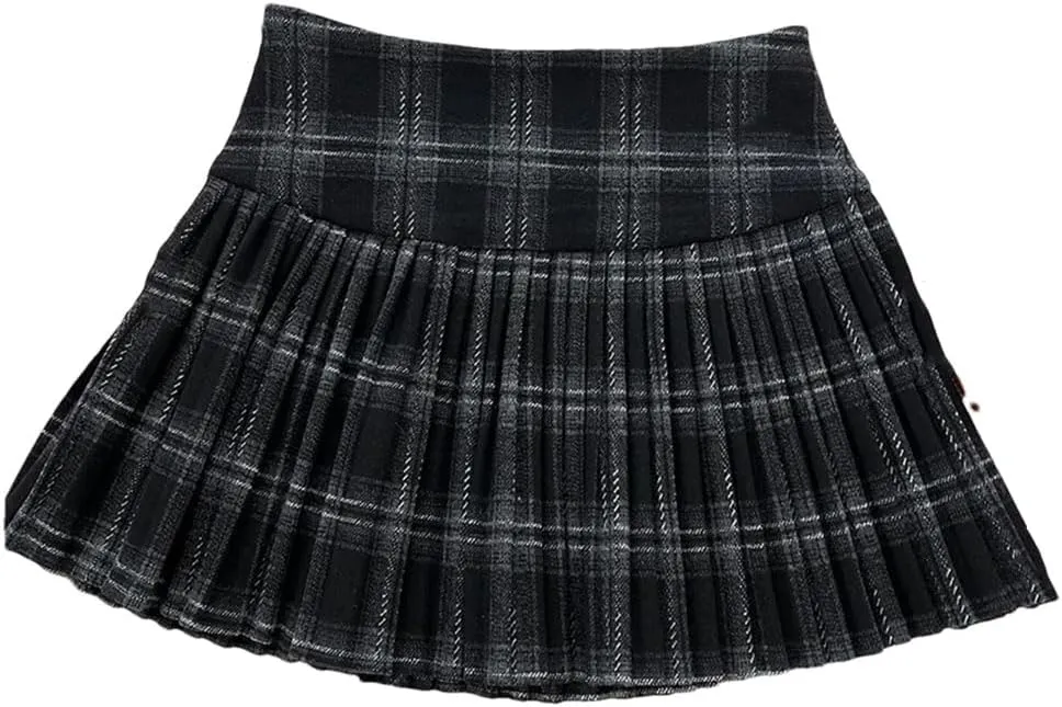 Women Plaid Mini Pleated Skirt High Waist Vintage Harajuku A-Line Skirt