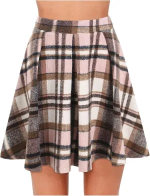 Women Plaid Mini Skirts High Wasited Pleated Skirt Summer A Line Skirts Plus Size Flared Skirt Casual School Uniform