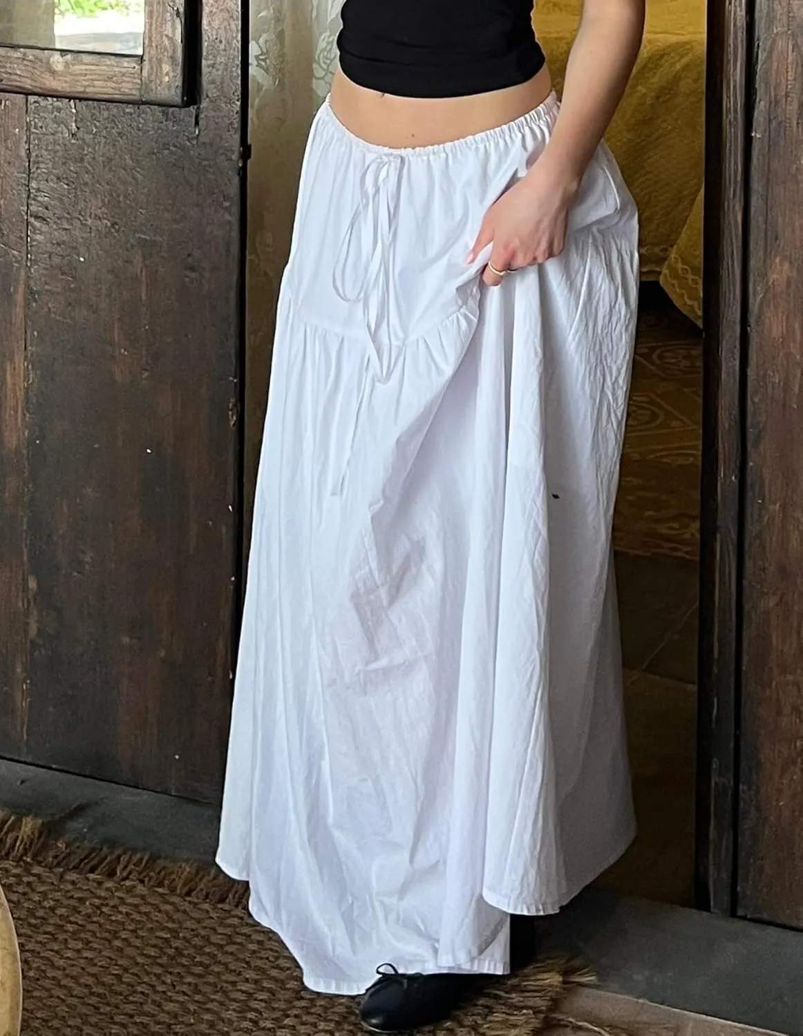 Women Ruffle A Line Long Skirt Casual High Waist Tiered Pleated Maxi Skirt Flowy Boho Skirt Trendy Midi Skirt