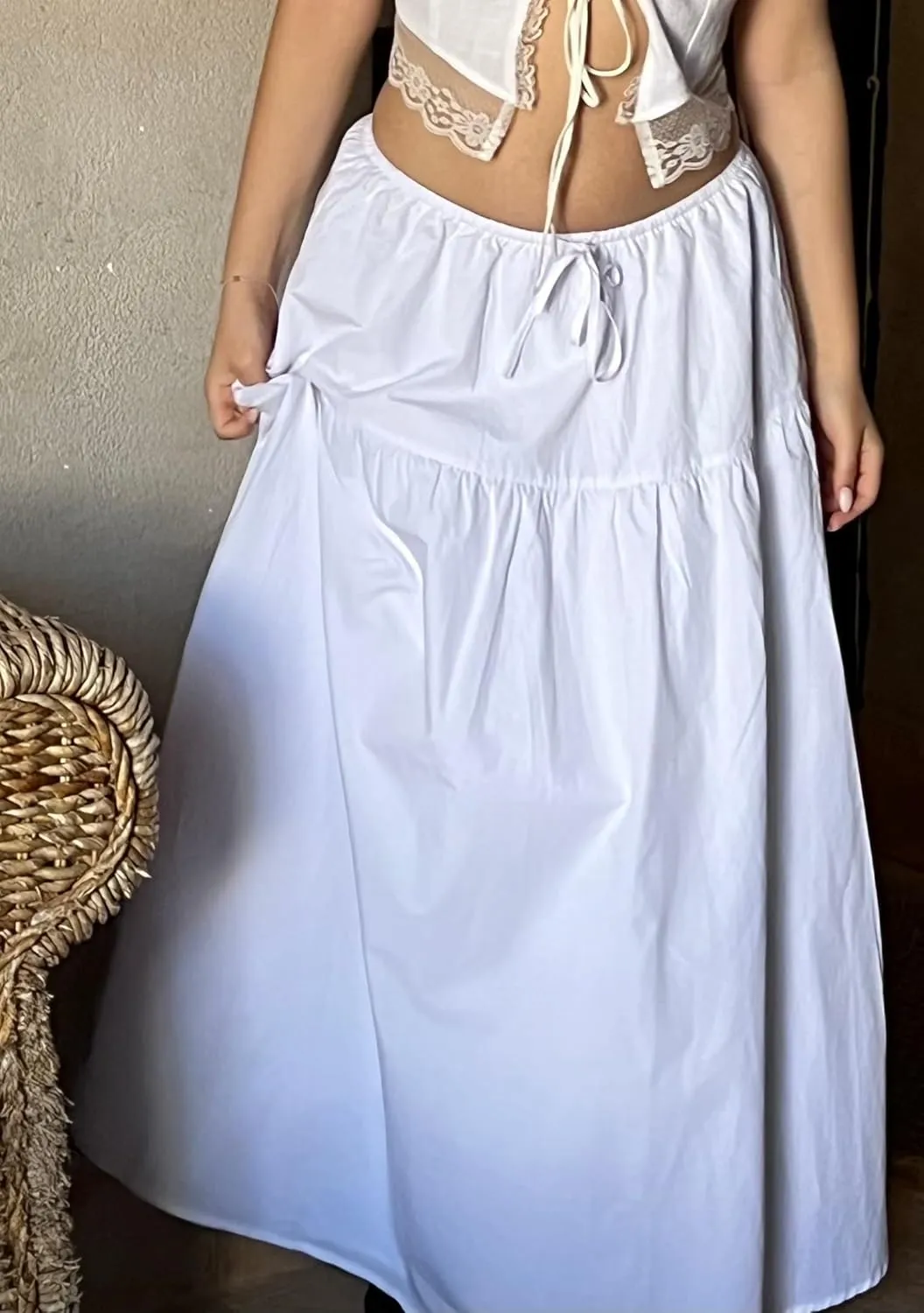 Women Ruffle A Line Long Skirt Casual High Waist Tiered Pleated Maxi Skirt Flowy Boho Skirt Trendy Midi Skirt