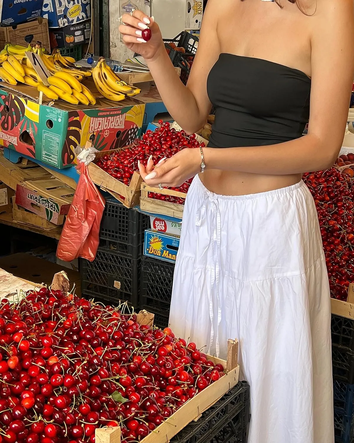Women Ruffle A Line Long Skirt Casual High Waist Tiered Pleated Maxi Skirt Flowy Boho Skirt Trendy Midi Skirt