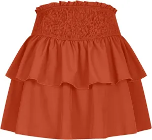 Women Ruffle Mini Skirts Layered High Waist Skirt Tiered Elastic Skirts Pleated Athletic Skirt Stretch Flared Skirts