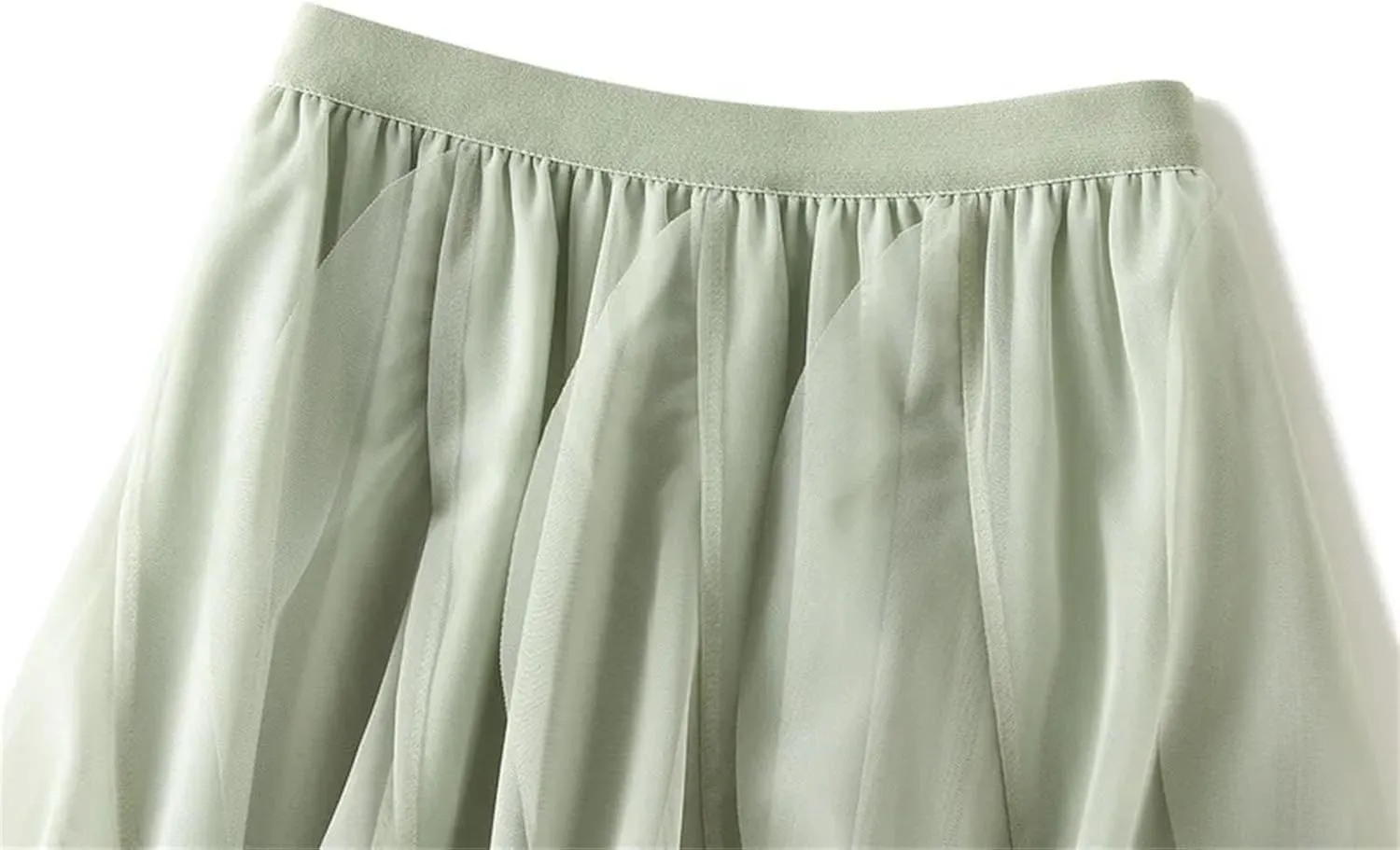 Women Ruffles Elastic Waist Tulle Skirt Irregular High Waist Midi A Line Skirt