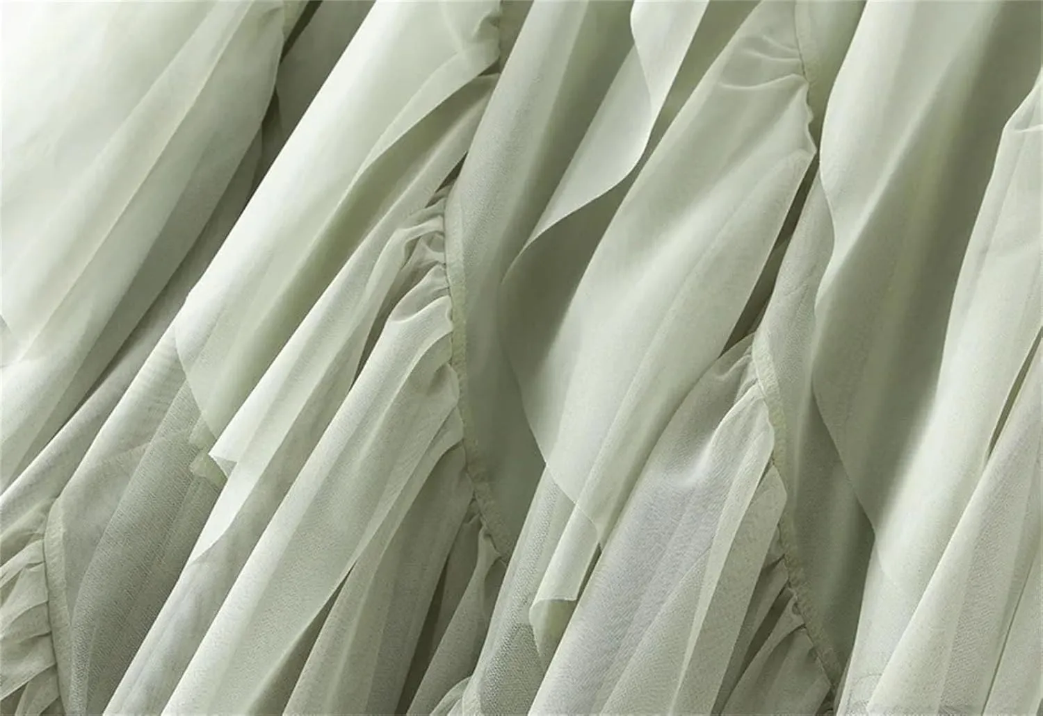 Women Ruffles Elastic Waist Tulle Skirt Irregular High Waist Midi A Line Skirt