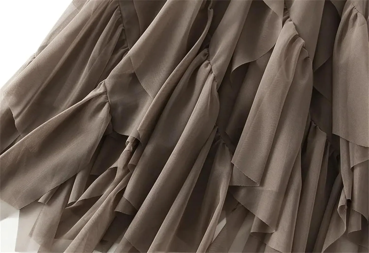 Women Ruffles Elastic Waist Tulle Skirt Irregular High Waist Midi A Line Skirt