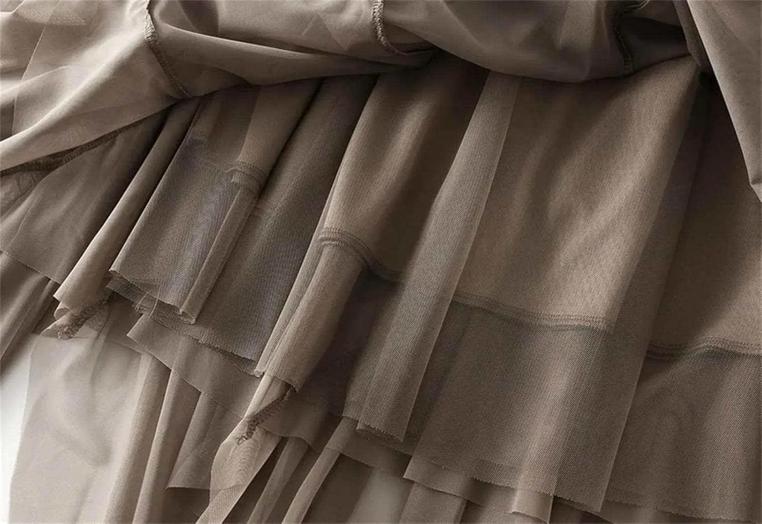 Women Ruffles Elastic Waist Tulle Skirt Irregular High Waist Midi A Line Skirt