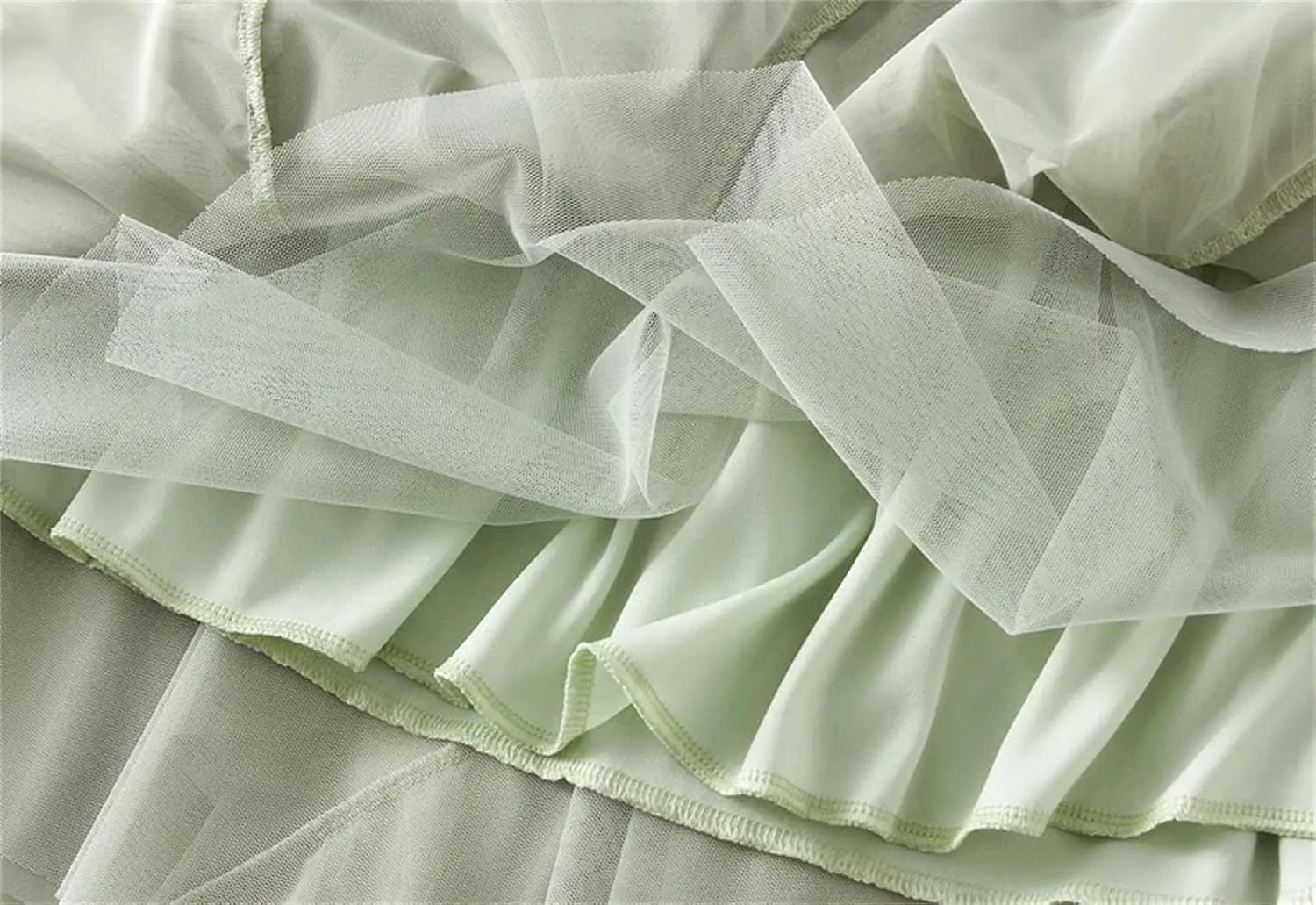 Women Ruffles Elastic Waist Tulle Skirt Irregular High Waist Midi A Line Skirt