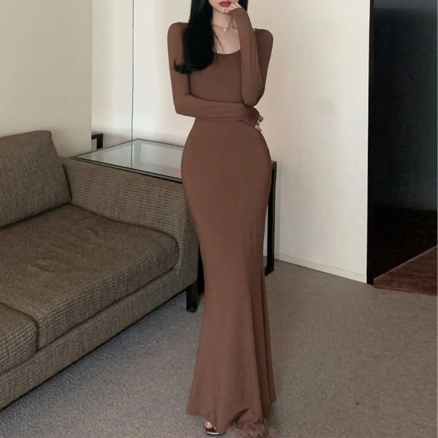 Women Sexy Bodycon Maxi Dress Sleeveless Solid Color Slip Dress Elegant Long Cami Dresses Evening Party