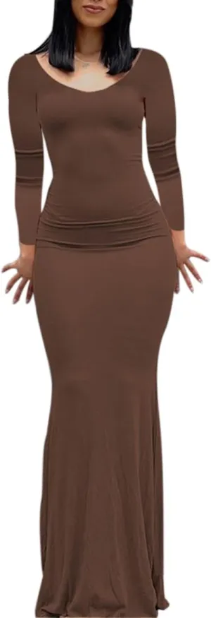 Women Sexy Bodycon Maxi Dress Sleeveless Solid Color Slip Dress Elegant Long Cami Dresses Evening Party