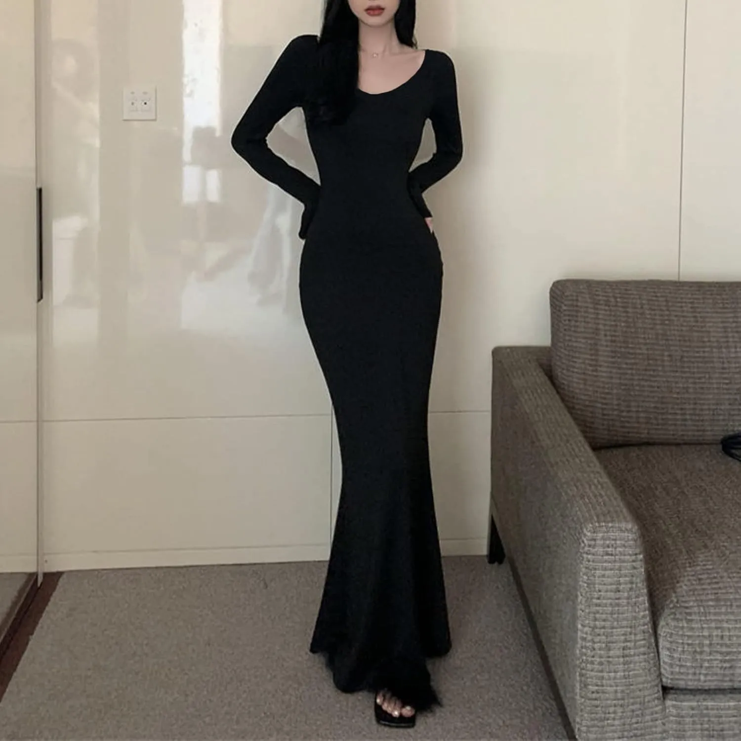 Women Sexy Bodycon Maxi Dress Sleeveless Solid Color Slip Dress Elegant Long Cami Dresses Evening Party