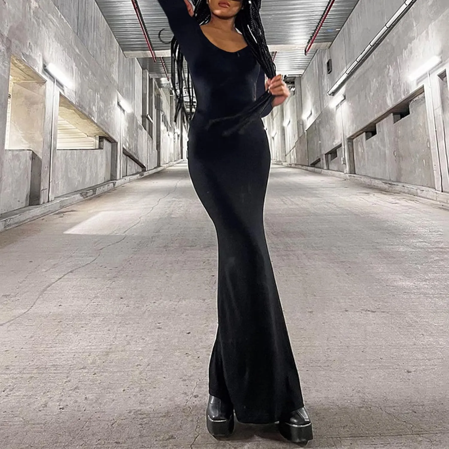 Women Sexy Bodycon Maxi Dress Sleeveless Solid Color Slip Dress Elegant Long Cami Dresses Evening Party