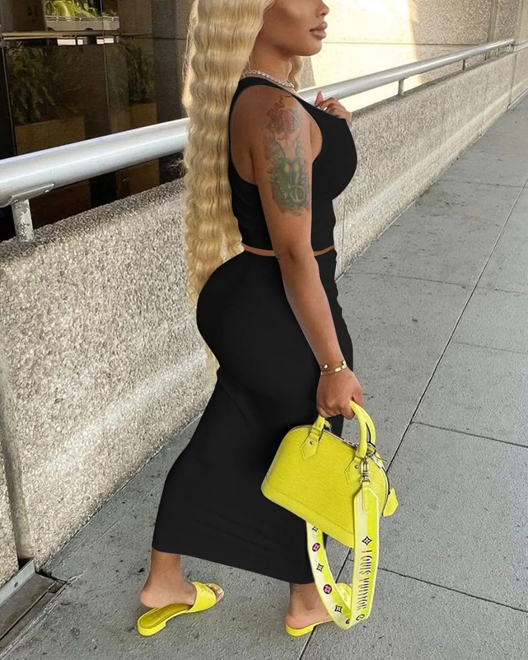 Women Sexy Two Piece Skirt Outfits Long Sleeve/Sleeveless V Neck Bodycon Ribbed Knitted Maxi Club Party Dress