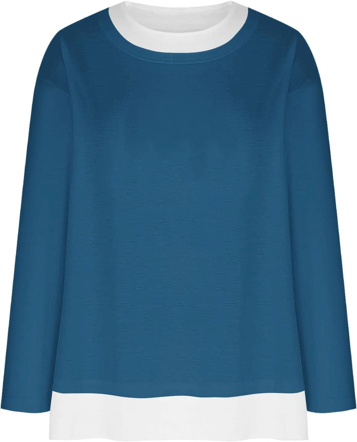 Women Spring Fashion Pullover 2 in 1 Tops Long Sleeve Oversized Blouses Tops Casual Crewneck Tees Loose Shirts
