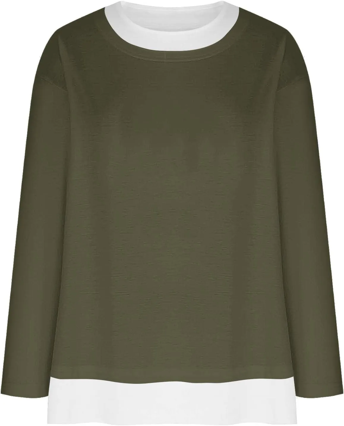 Women Spring Fashion Pullover 2 in 1 Tops Long Sleeve Oversized Blouses Tops Casual Crewneck Tees Loose Shirts