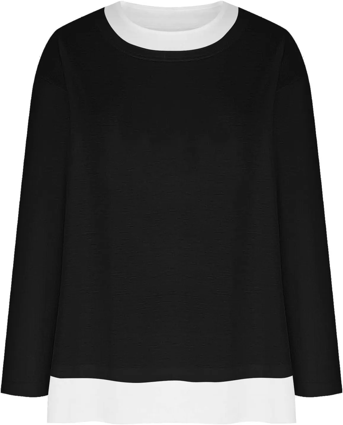Women Spring Fashion Pullover 2 in 1 Tops Long Sleeve Oversized Blouses Tops Casual Crewneck Tees Loose Shirts