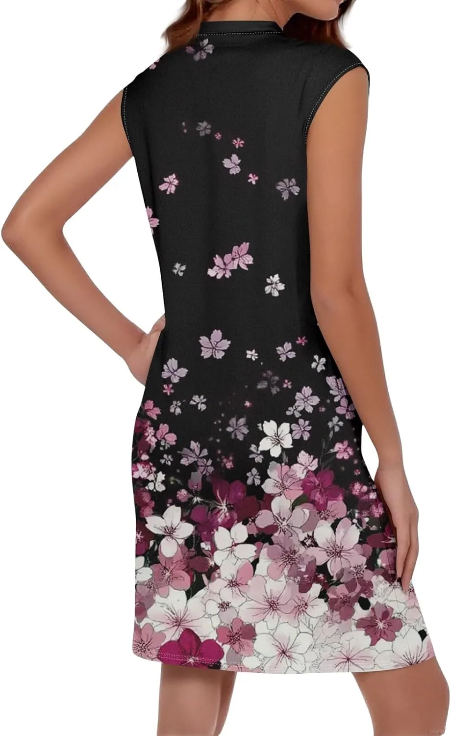 Women Summer Dresses Floral Sleeveless T Shirt Dresses Round Neck Casual Tank Dress Loose Beach Sundresses with Pockets