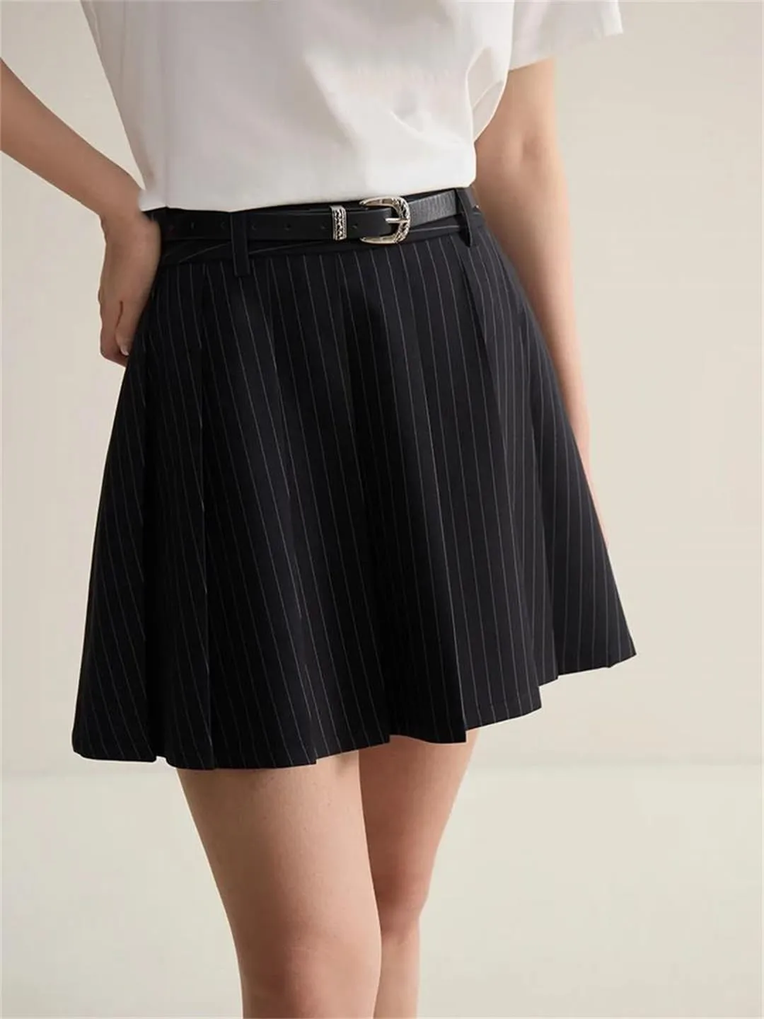 Women Summer High Waist Stripe Mini Skirts Casual Pleated Short A-LINE Skirt