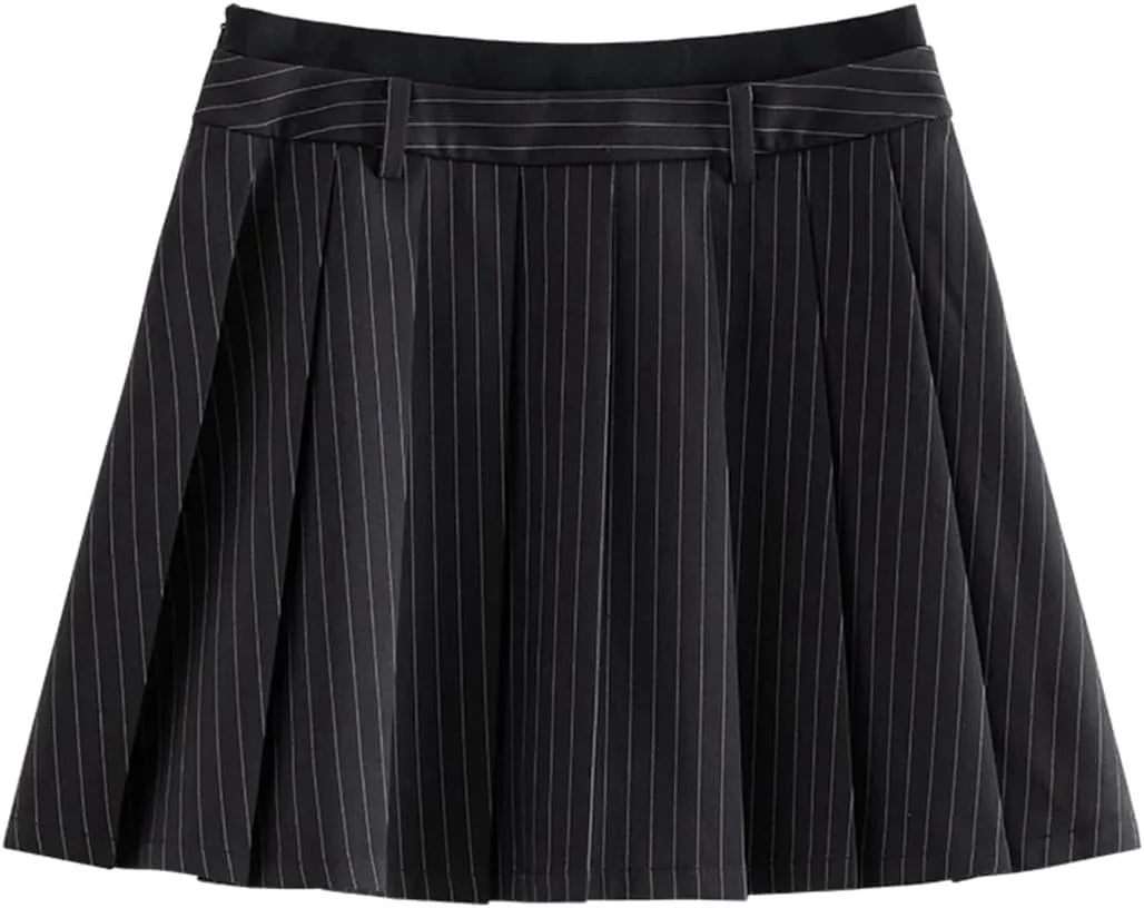 Women Summer High Waist Stripe Mini Skirts Casual Pleated Short A-LINE Skirt