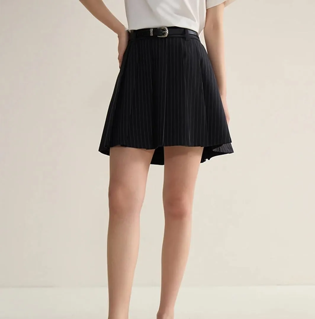 Women Summer High Waist Stripe Mini Skirts Casual Pleated Short A-LINE Skirt