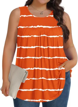 Women Summer Plus Size Loose Tank Tops, Fashion Striped Print Sleeveless Casual Shirts Comfy Breathable Vacation Clothes