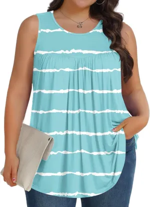 Women Summer Plus Size Loose Tank Tops, Fashion Striped Print Sleeveless Casual Shirts Comfy Breathable Vacation Clothes
