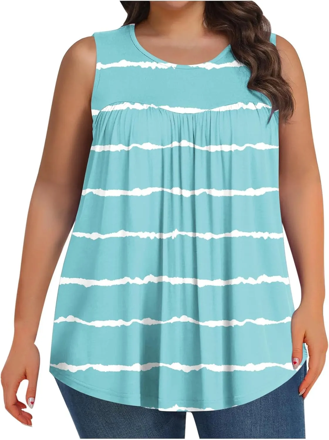 Women Summer Plus Size Loose Tank Tops, Fashion Striped Print Sleeveless Casual Shirts Comfy Breathable Vacation Clothes