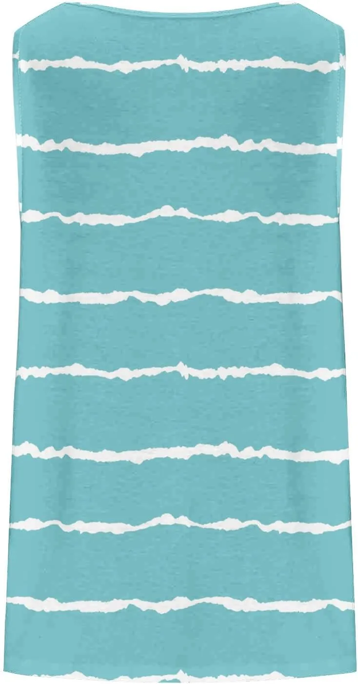 Women Summer Plus Size Loose Tank Tops, Fashion Striped Print Sleeveless Casual Shirts Comfy Breathable Vacation Clothes