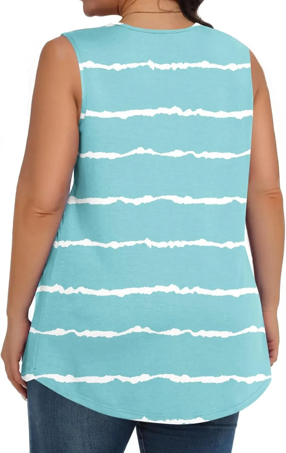 Women Summer Plus Size Loose Tank Tops, Fashion Striped Print Sleeveless Casual Shirts Comfy Breathable Vacation Clothes