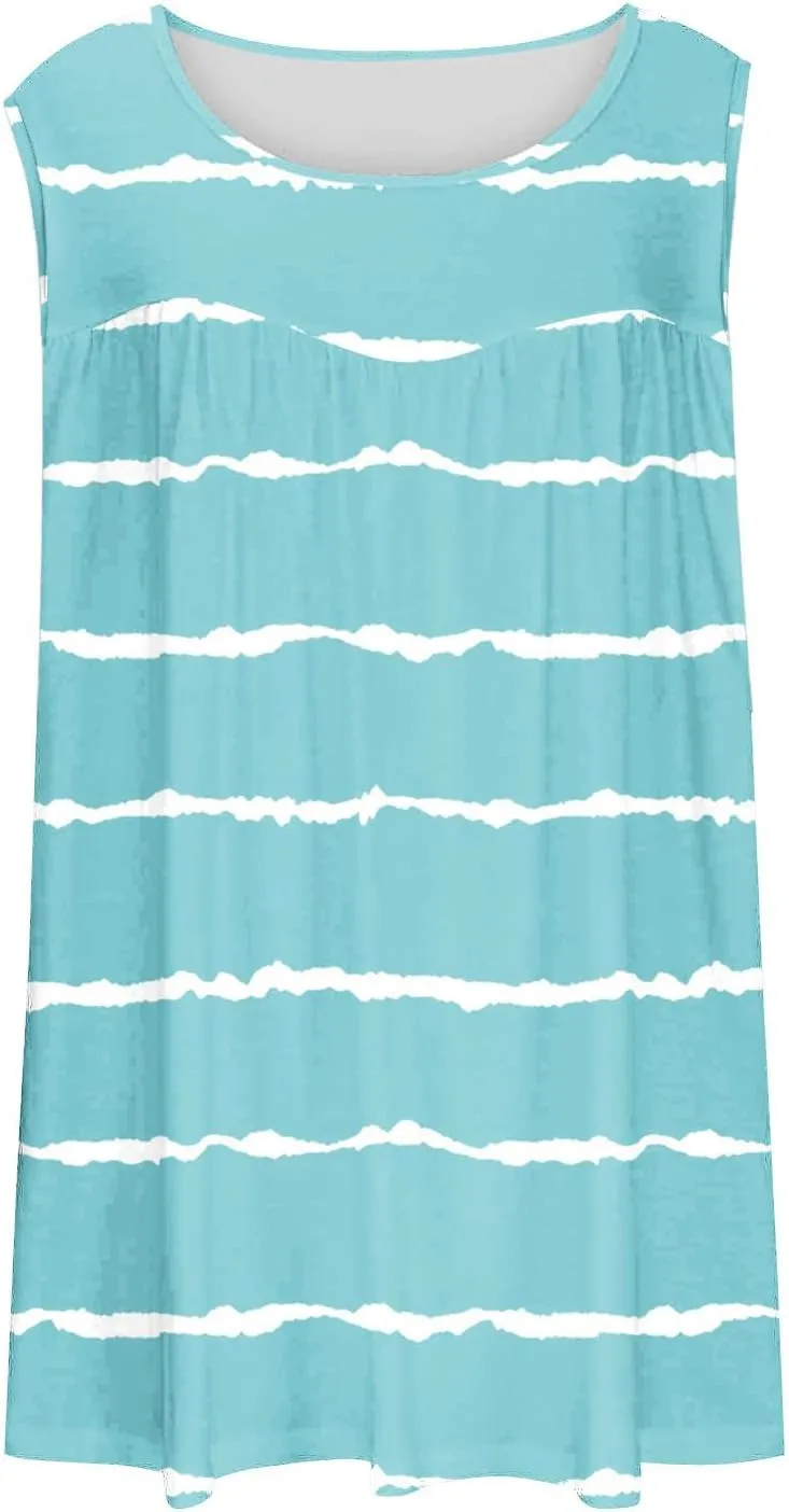 Women Summer Plus Size Loose Tank Tops, Fashion Striped Print Sleeveless Casual Shirts Comfy Breathable Vacation Clothes