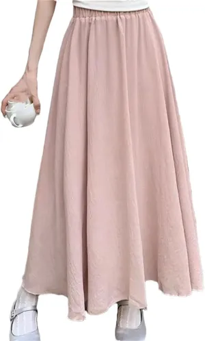 Women Summer Solid Chiffon Waisted A-Line Skirt