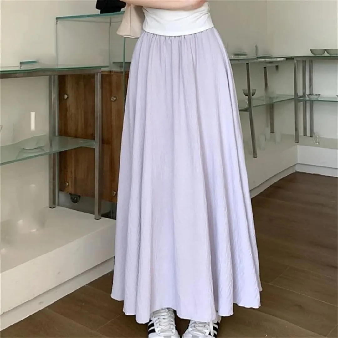 Women Summer Solid Chiffon Waisted A-Line Skirt