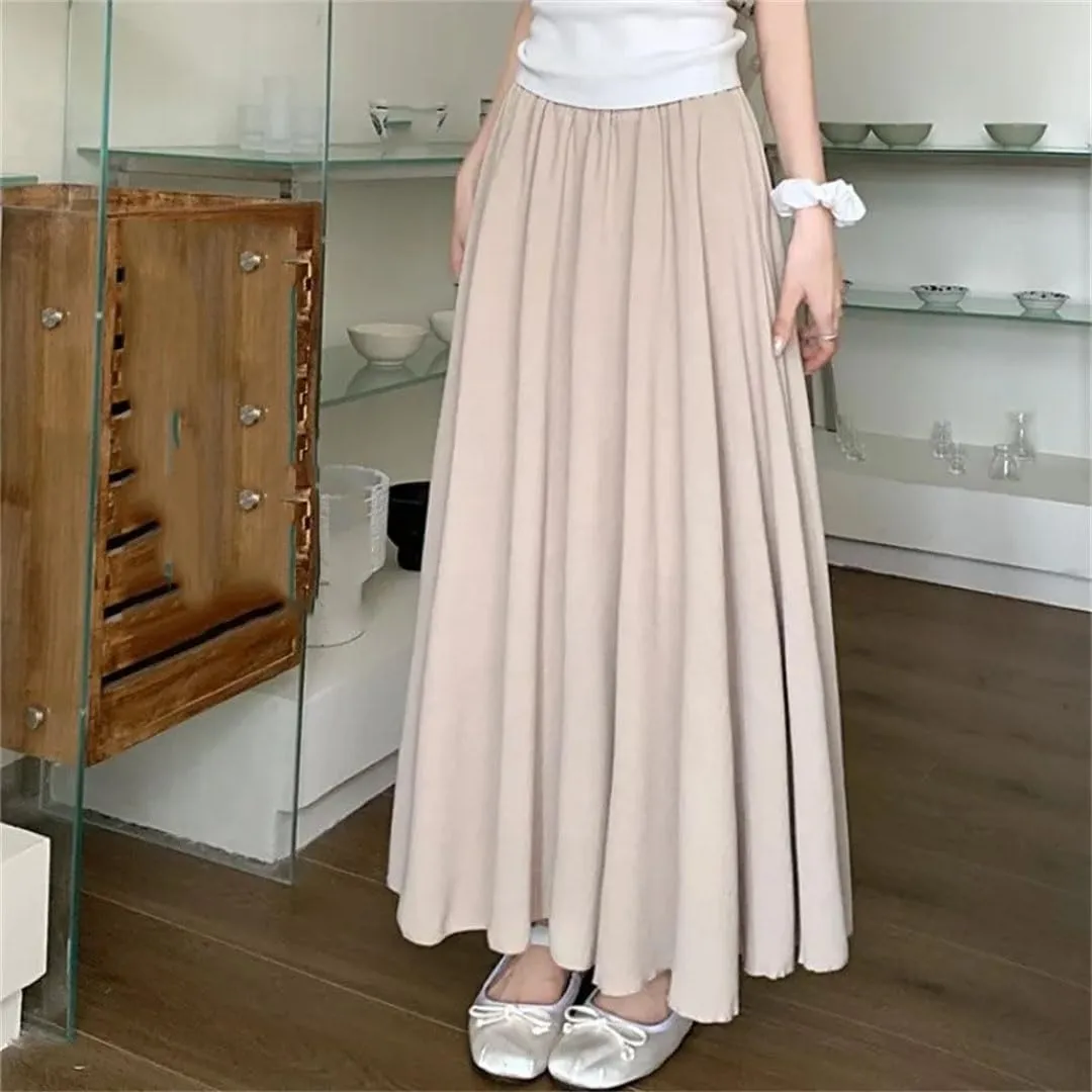 Women Summer Solid Chiffon Waisted A-Line Skirt