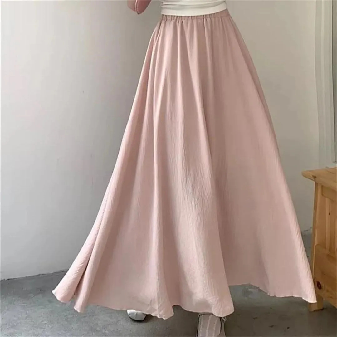Women Summer Solid Chiffon Waisted A-Line Skirt