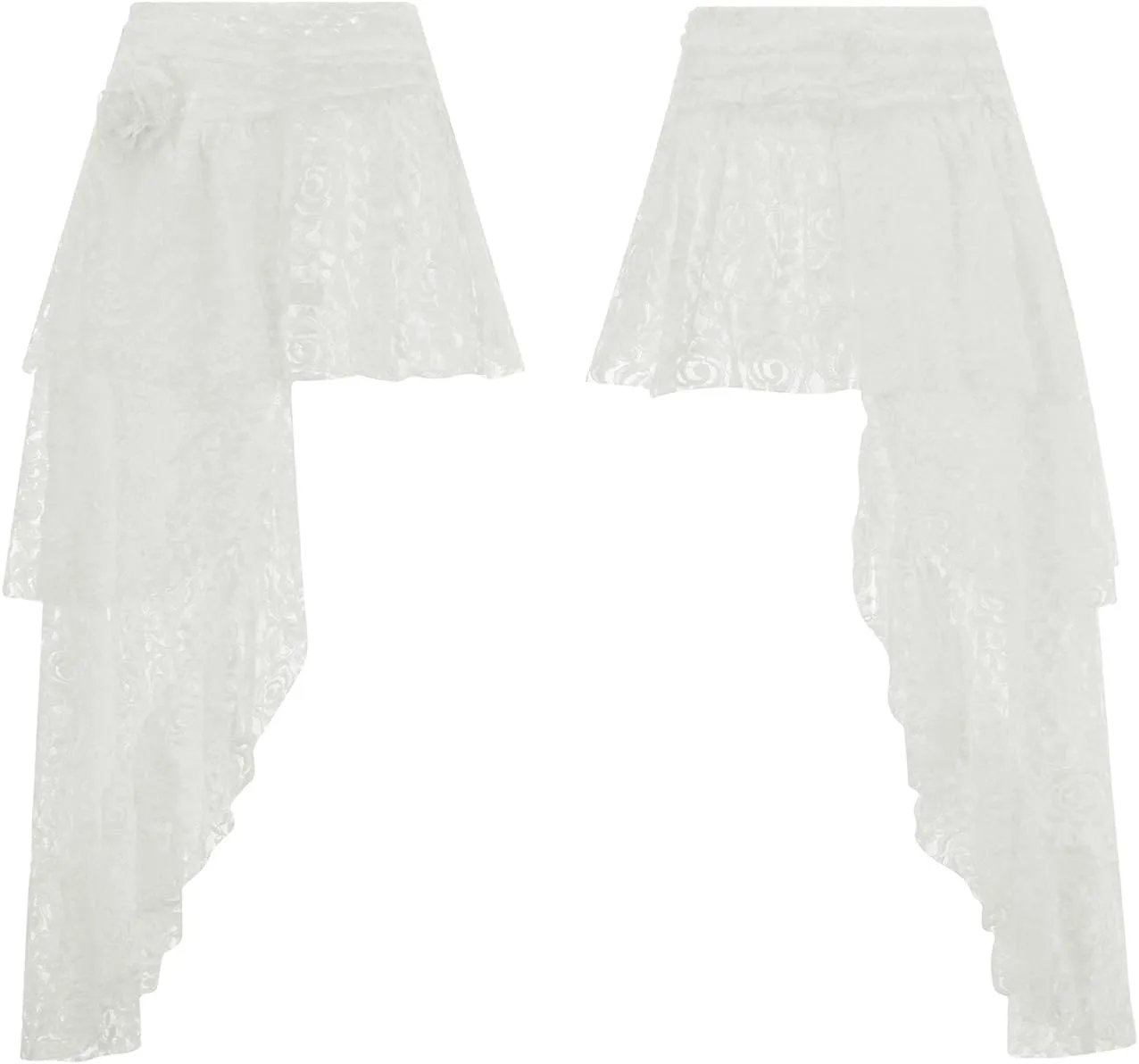 Women Y2k Lace Mini Skirt Fairy Mesh Floral Mid Low Rise Ruffle Half Slip Skirt Layered Flowy Short Skirt Streetwear