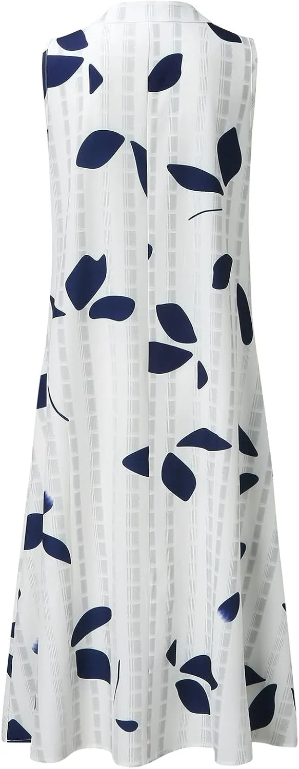 Women's 2025 Sundresses Casual Summer Tank Dress V Neck Sleeveless Button Down Midi Floral Beach Dress with Pockets